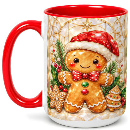 #pl[15oz|Red] Gingerbread Santa Coffee Mug, Christmas Gingerbread Mug, Ceramic Cup