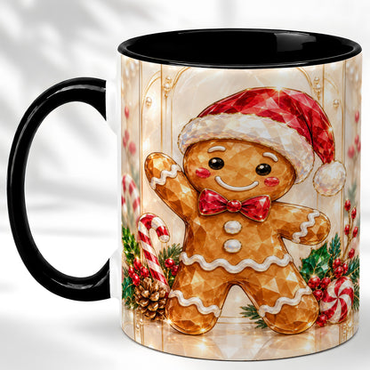 #pl[11oz|Black] Gingerbread Santa Coffee Mug, Candy Cane Gingerbread Mug, Ceramic Cup
