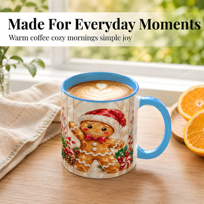 #pl[11oz|Blue] Gingerbread Santa Coffee Mug, Candy Cane Gingerbread Mug, Ceramic Cup