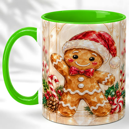 #pl[11oz|Green] Gingerbread Santa Coffee Mug, Candy Cane Gingerbread Mug, Ceramic Cup
