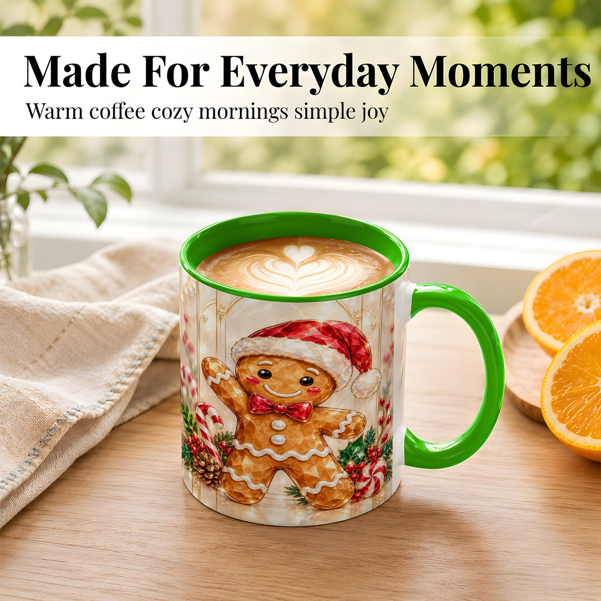 #pl[11oz|Green] Gingerbread Santa Coffee Mug, Candy Cane Gingerbread Mug, Ceramic Cup