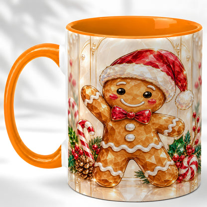#pl[11oz|Orange] Gingerbread Santa Coffee Mug, Candy Cane Gingerbread Mug, Ceramic Cup