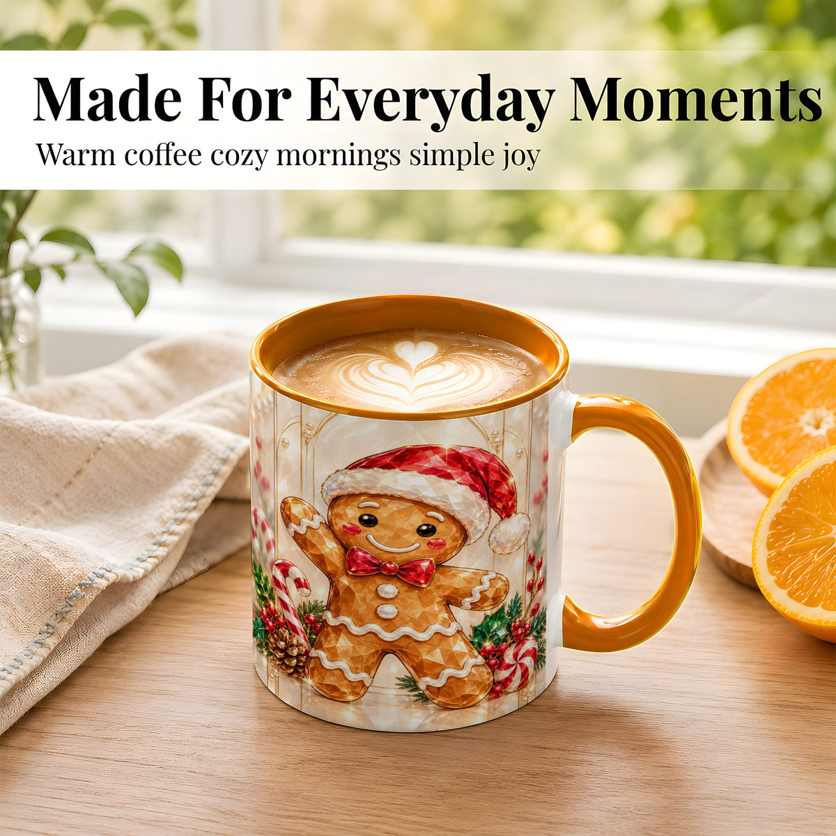 #pl[11oz|Orange] Gingerbread Santa Coffee Mug, Candy Cane Gingerbread Mug, Ceramic Cup