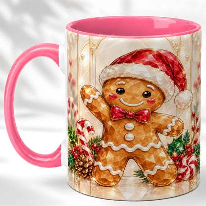 #pl[11oz|Pink] Gingerbread Santa Coffee Mug, Candy Cane Gingerbread Mug, Ceramic Cup