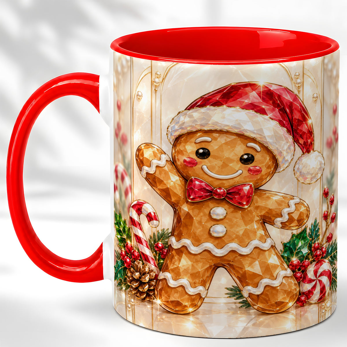 Gingerbread Santa Coffee Mug, Candy Cane Gingerbread Mug, Ceramic Cup