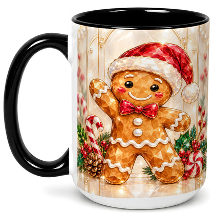 #pl[15oz|Black] Gingerbread Santa Coffee Mug, Candy Cane Gingerbread Mug, Ceramic Cup