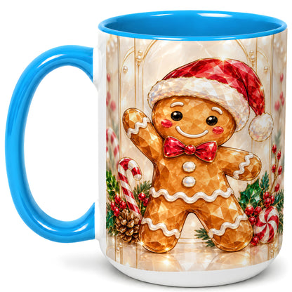 #pl[15oz|Blue] Gingerbread Santa Coffee Mug, Candy Cane Gingerbread Mug, Ceramic Cup