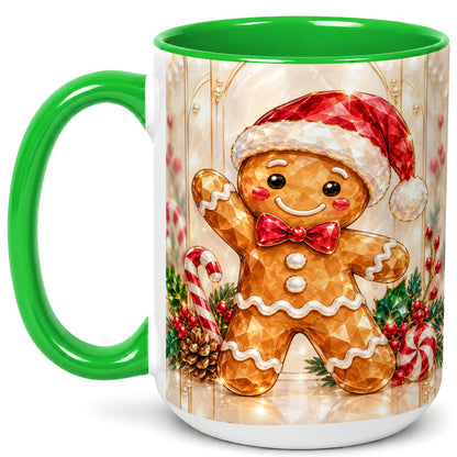 #pl[15oz|Green] Gingerbread Santa Coffee Mug, Candy Cane Gingerbread Mug, Ceramic Cup