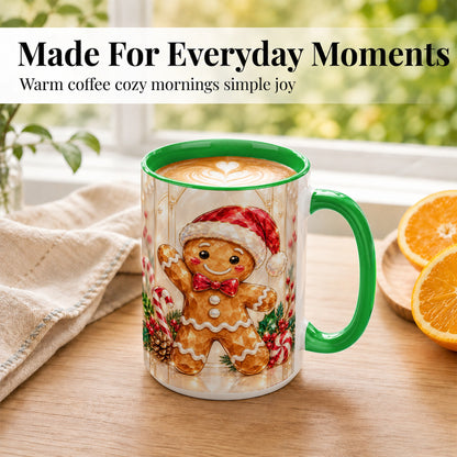 #pl[15oz|Green] Gingerbread Santa Coffee Mug, Candy Cane Gingerbread Mug, Ceramic Cup