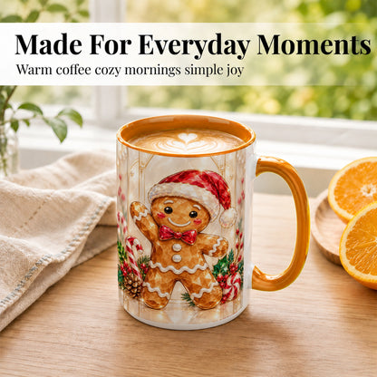#pl[15oz|Orange] Gingerbread Santa Coffee Mug, Candy Cane Gingerbread Mug, Ceramic Cup