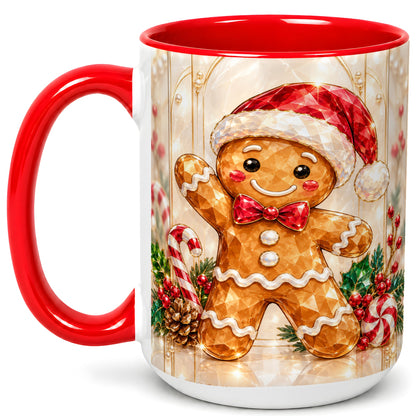 #pl[15oz|Red] Gingerbread Santa Coffee Mug, Candy Cane Gingerbread Mug, Ceramic Cup