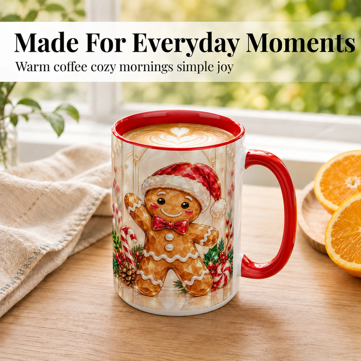 #pl[15oz|Red] Gingerbread Santa Coffee Mug, Candy Cane Gingerbread Mug, Ceramic Cup