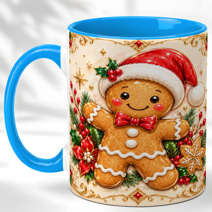 #pl[11oz|Blue] Gingerbread Christmas Coffee Mug, Festive Gingerbread Mug, Ceramic Cup