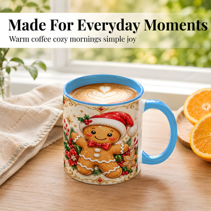 #pl[11oz|Blue] Gingerbread Christmas Coffee Mug, Festive Gingerbread Mug, Ceramic Cup