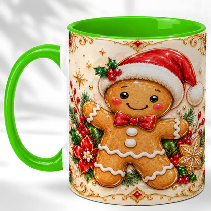 #pl[11oz|Green] Gingerbread Christmas Coffee Mug, Festive Gingerbread Mug, Ceramic Cup