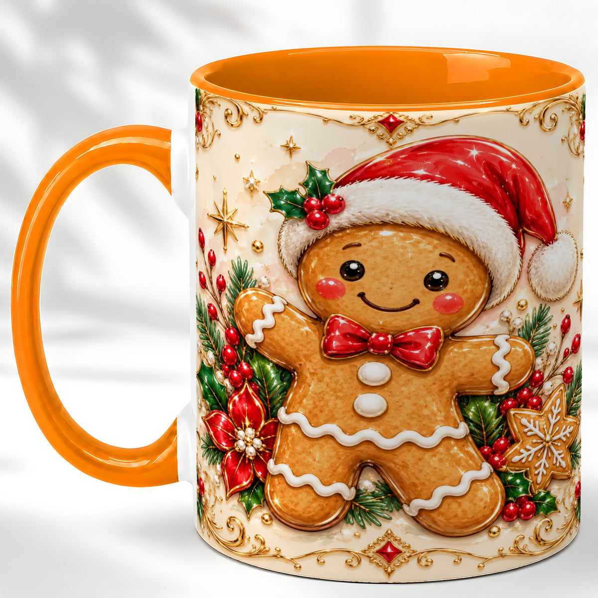 #pl[11oz|Orange] Gingerbread Christmas Coffee Mug, Festive Gingerbread Mug, Ceramic Cup