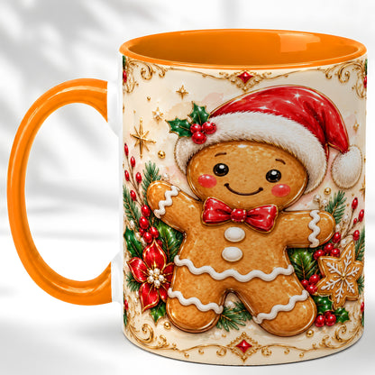 #pl[11oz|Orange] Gingerbread Christmas Coffee Mug, Festive Gingerbread Mug, Ceramic Cup