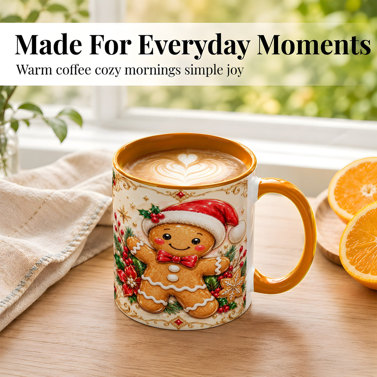 #pl[11oz|Orange] Gingerbread Christmas Coffee Mug, Festive Gingerbread Mug, Ceramic Cup