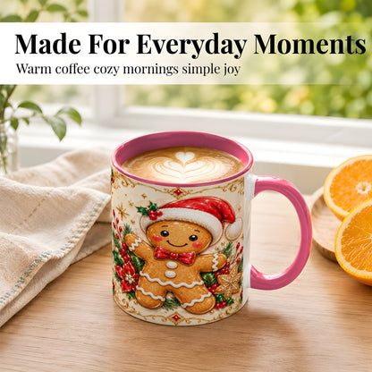 #pl[11oz|Pink] Gingerbread Christmas Coffee Mug, Festive Gingerbread Mug, Ceramic Cup