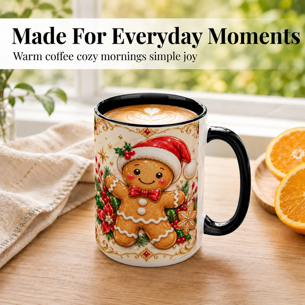 #pl[15oz|Black] Gingerbread Christmas Coffee Mug, Festive Gingerbread Mug, Ceramic Cup