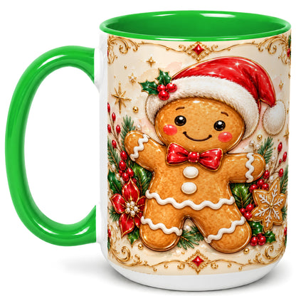#pl[15oz|Green] Gingerbread Christmas Coffee Mug, Festive Gingerbread Mug, Ceramic Cup