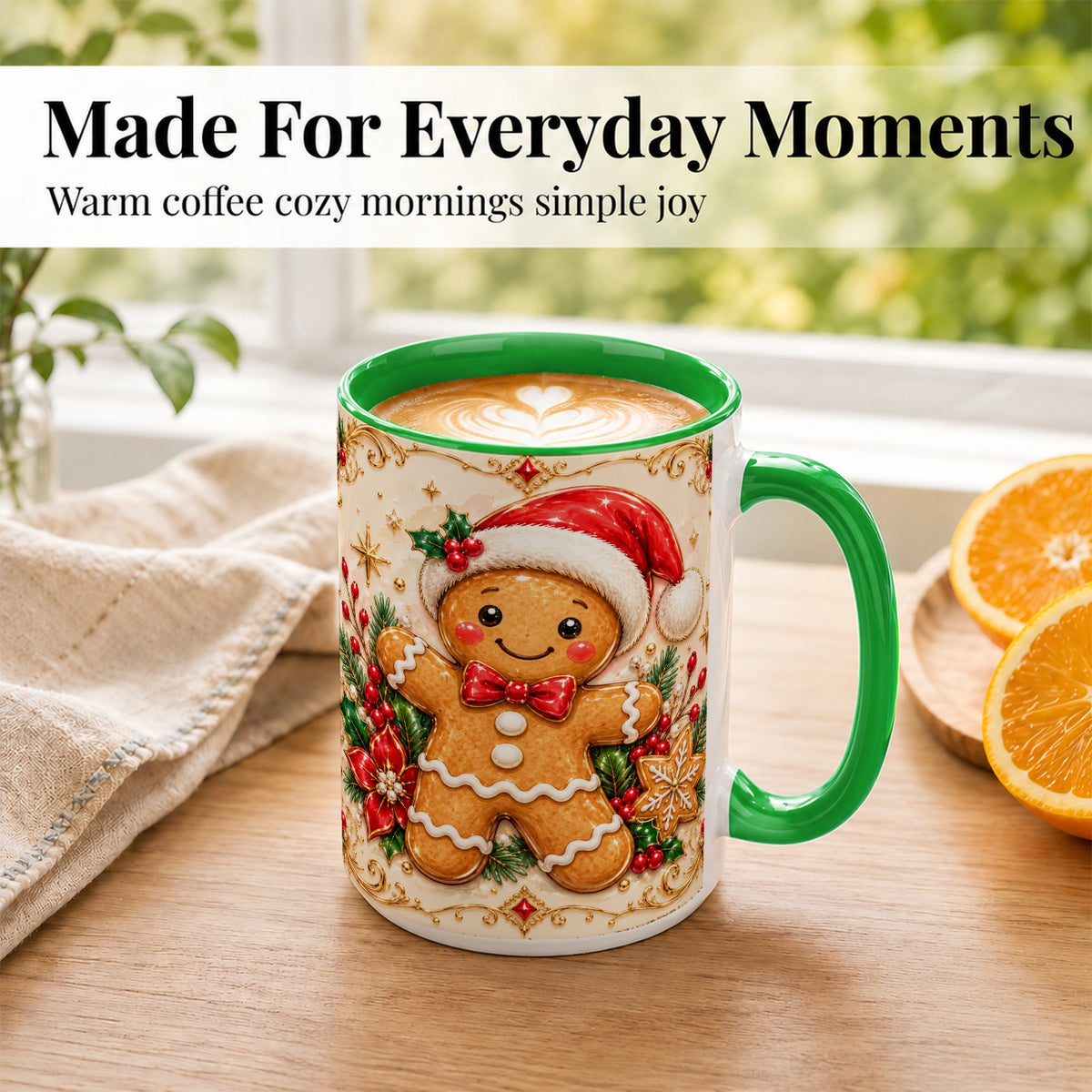 #pl[15oz|Green] Gingerbread Christmas Coffee Mug, Festive Gingerbread Mug, Ceramic Cup