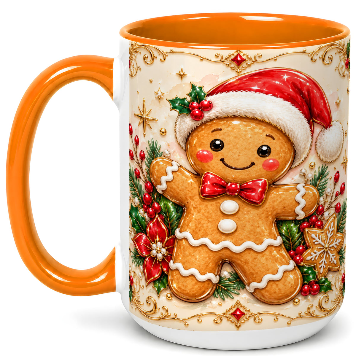 #pl[15oz|Orange] Gingerbread Christmas Coffee Mug, Festive Gingerbread Mug, Ceramic Cup