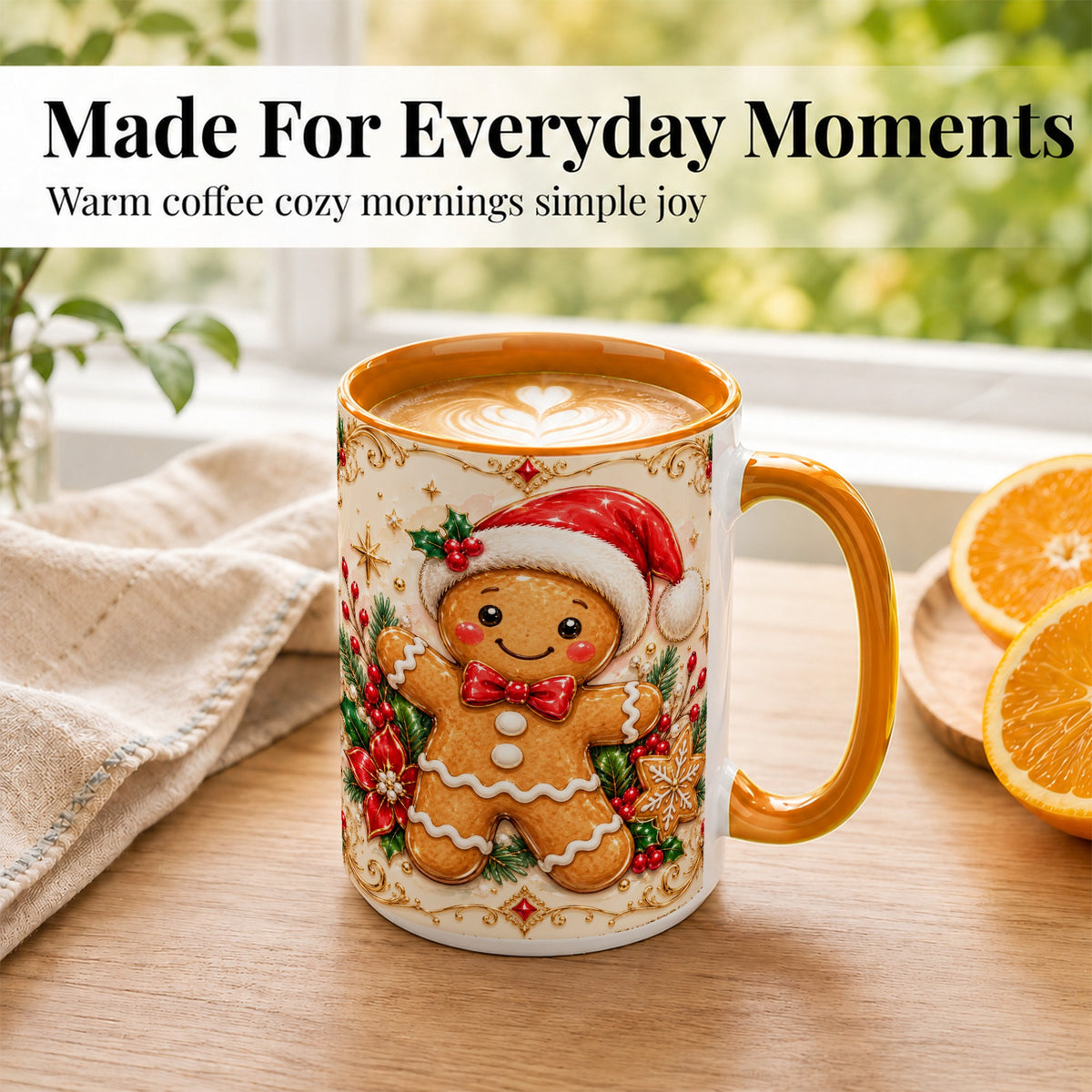 #pl[15oz|Orange] Gingerbread Christmas Coffee Mug, Festive Gingerbread Mug, Ceramic Cup