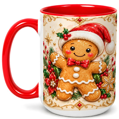#pl[15oz|Red] Gingerbread Christmas Coffee Mug, Festive Gingerbread Mug, Ceramic Cup
