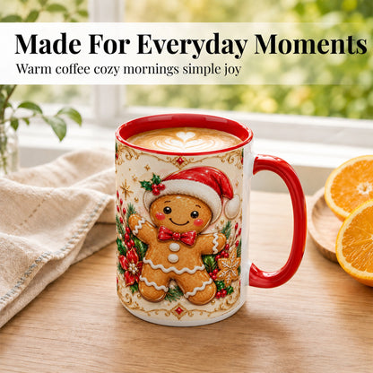 #pl[15oz|Red] Gingerbread Christmas Coffee Mug, Festive Gingerbread Mug, Ceramic Cup