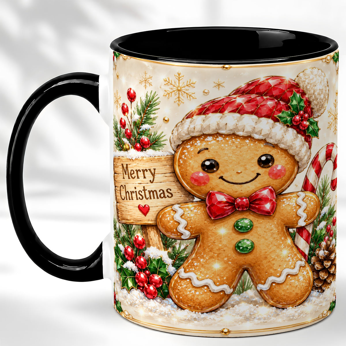 #pl[11oz|Black] Gingerbread Christmas Coffee Mug, Santa Cookie Mug, Ceramic Cup
