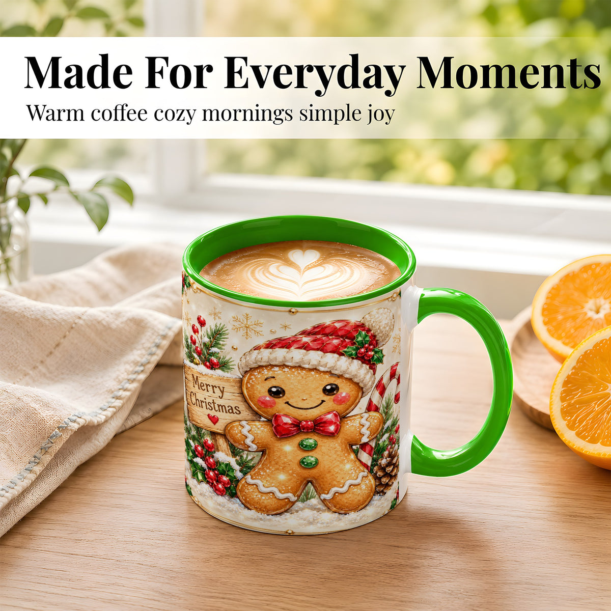 #pl[11oz|Green] Gingerbread Christmas Coffee Mug, Santa Cookie Mug, Ceramic Cup