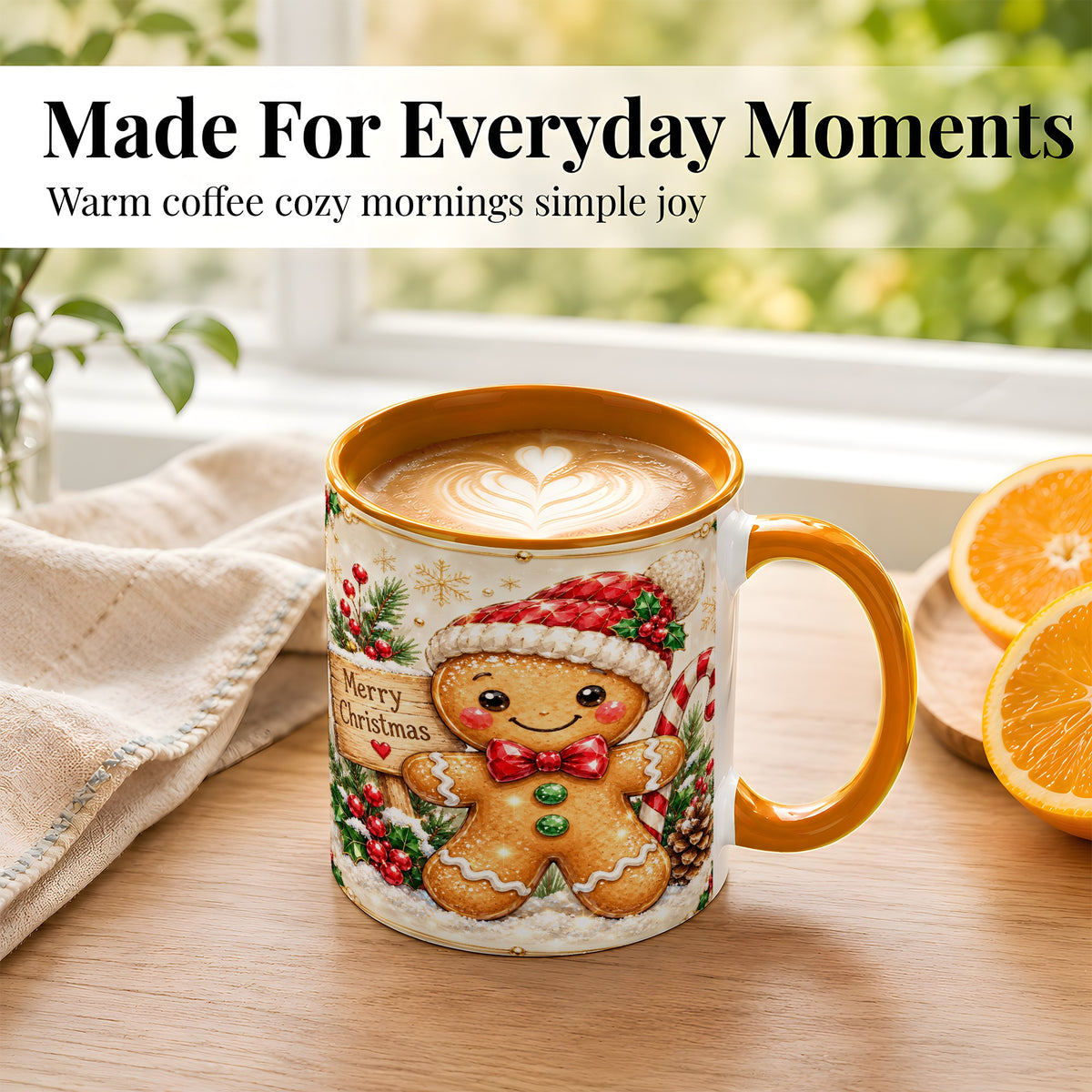 #pl[11oz|Orange] Gingerbread Christmas Coffee Mug, Santa Cookie Mug, Ceramic Cup