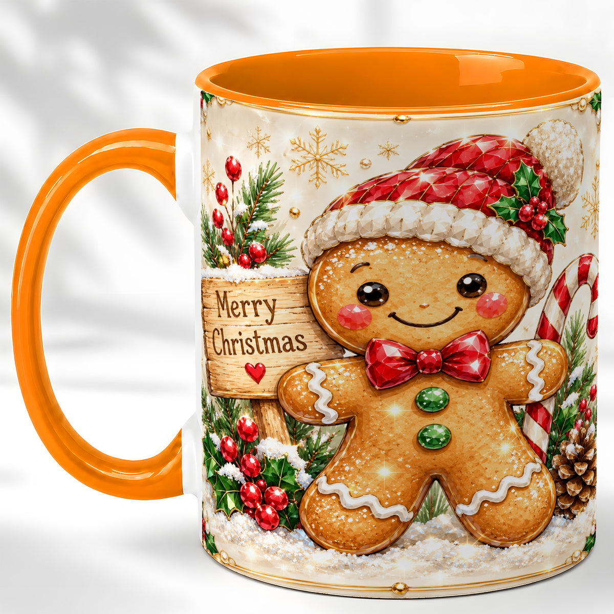 #pl[11oz|Orange] Gingerbread Christmas Coffee Mug, Santa Cookie Mug, Ceramic Cup