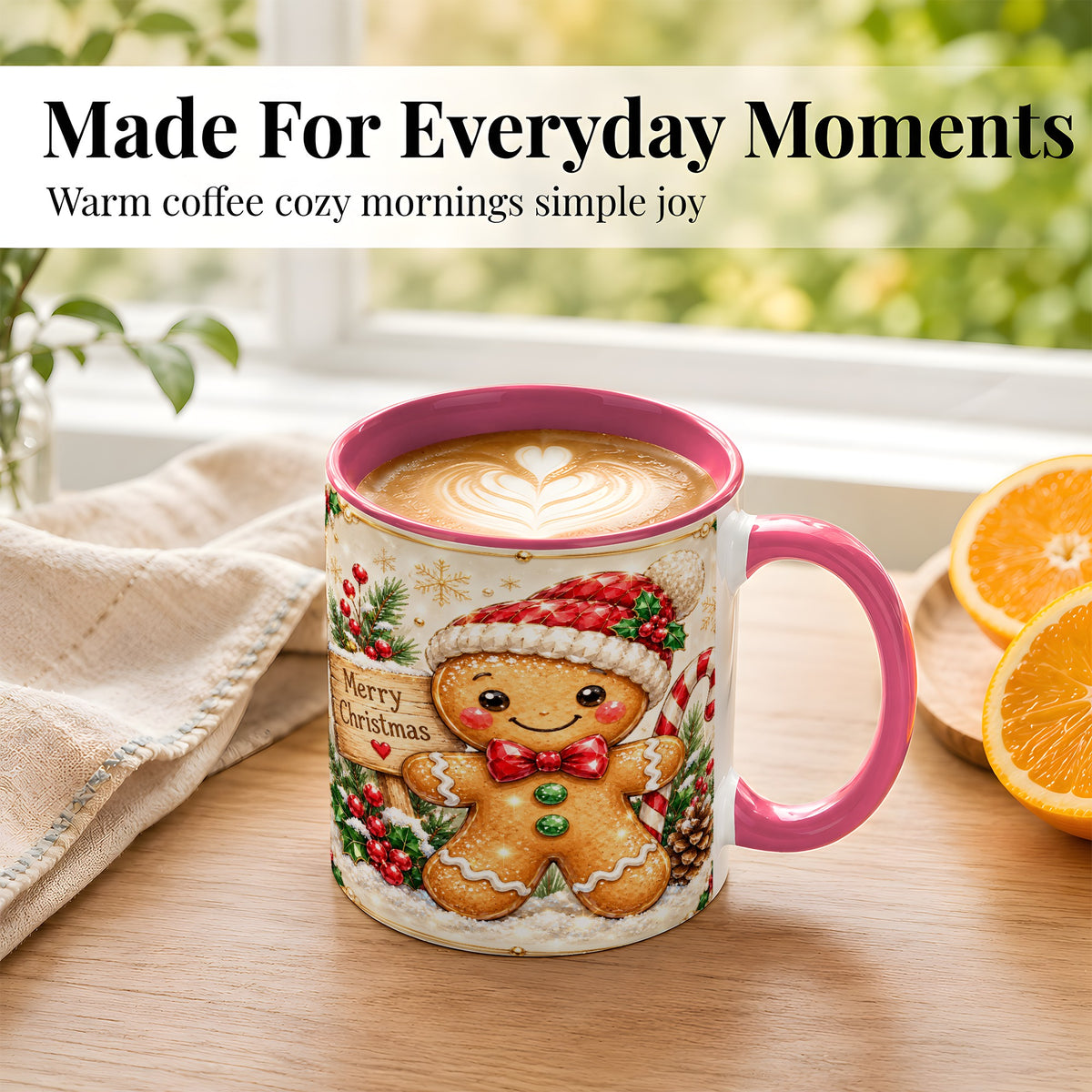 #pl[11oz|Pink] Gingerbread Christmas Coffee Mug, Santa Cookie Mug, Ceramic Cup