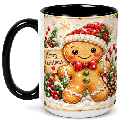 #pl[15oz|Black] Gingerbread Christmas Coffee Mug, Santa Cookie Mug, Ceramic Cup