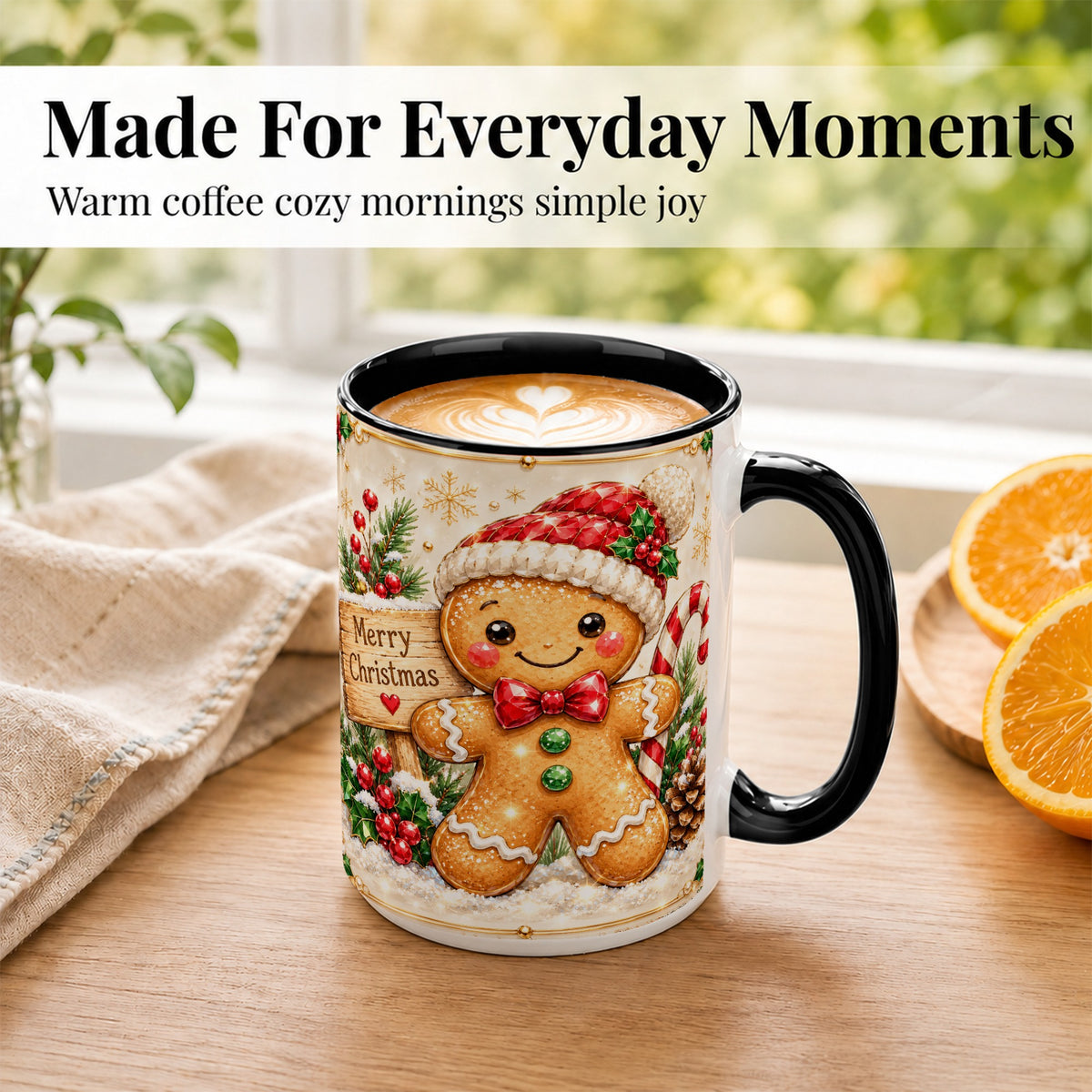#pl[15oz|Black] Gingerbread Christmas Coffee Mug, Santa Cookie Mug, Ceramic Cup