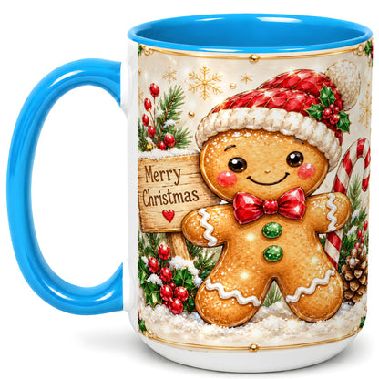 #pl[15oz|Blue] Gingerbread Christmas Coffee Mug, Santa Cookie Mug, Ceramic Cup