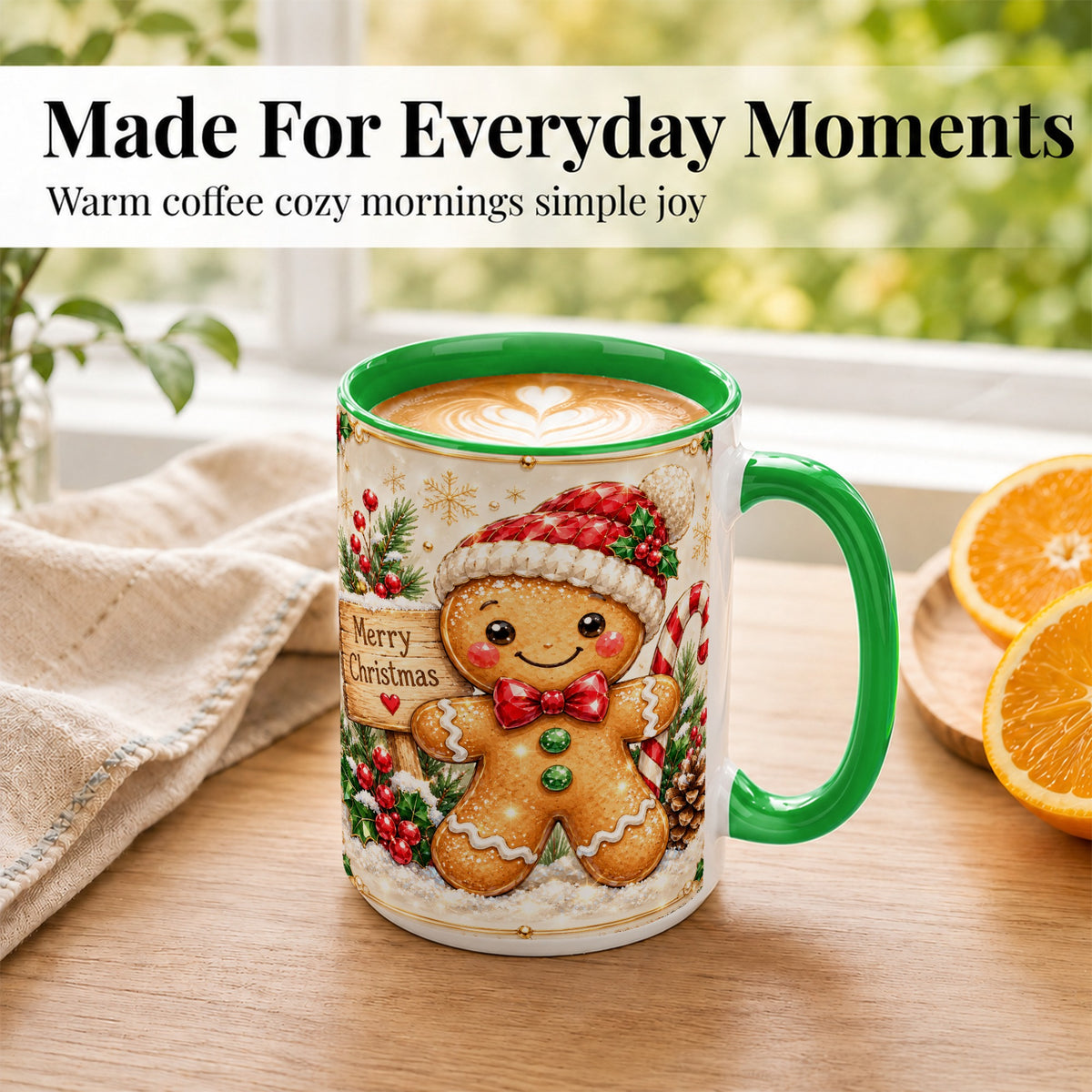 #pl[15oz|Green] Gingerbread Christmas Coffee Mug, Santa Cookie Mug, Ceramic Cup