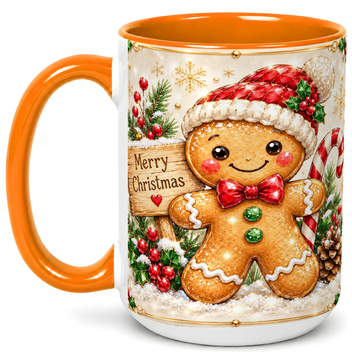 #pl[15oz|Orange] Gingerbread Christmas Coffee Mug, Santa Cookie Mug, Ceramic Cup