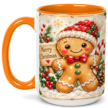 #pl[15oz|Orange] Gingerbread Christmas Coffee Mug, Santa Cookie Mug, Ceramic Cup