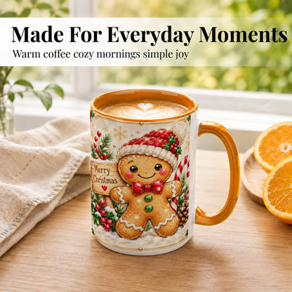 #pl[15oz|Orange] Gingerbread Christmas Coffee Mug, Santa Cookie Mug, Ceramic Cup