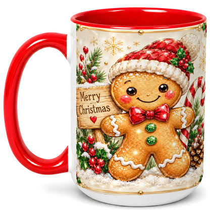 #pl[15oz|Red] Gingerbread Christmas Coffee Mug, Santa Cookie Mug, Ceramic Cup