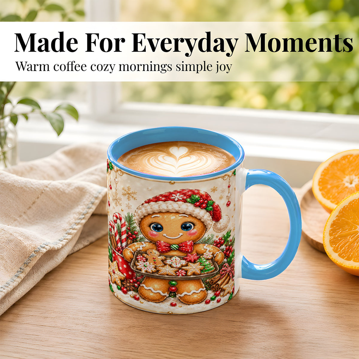 #pl[11oz|Blue] Christmas Baking Coffee Mug, Gingerbread Baker Mug, Ceramic Cup