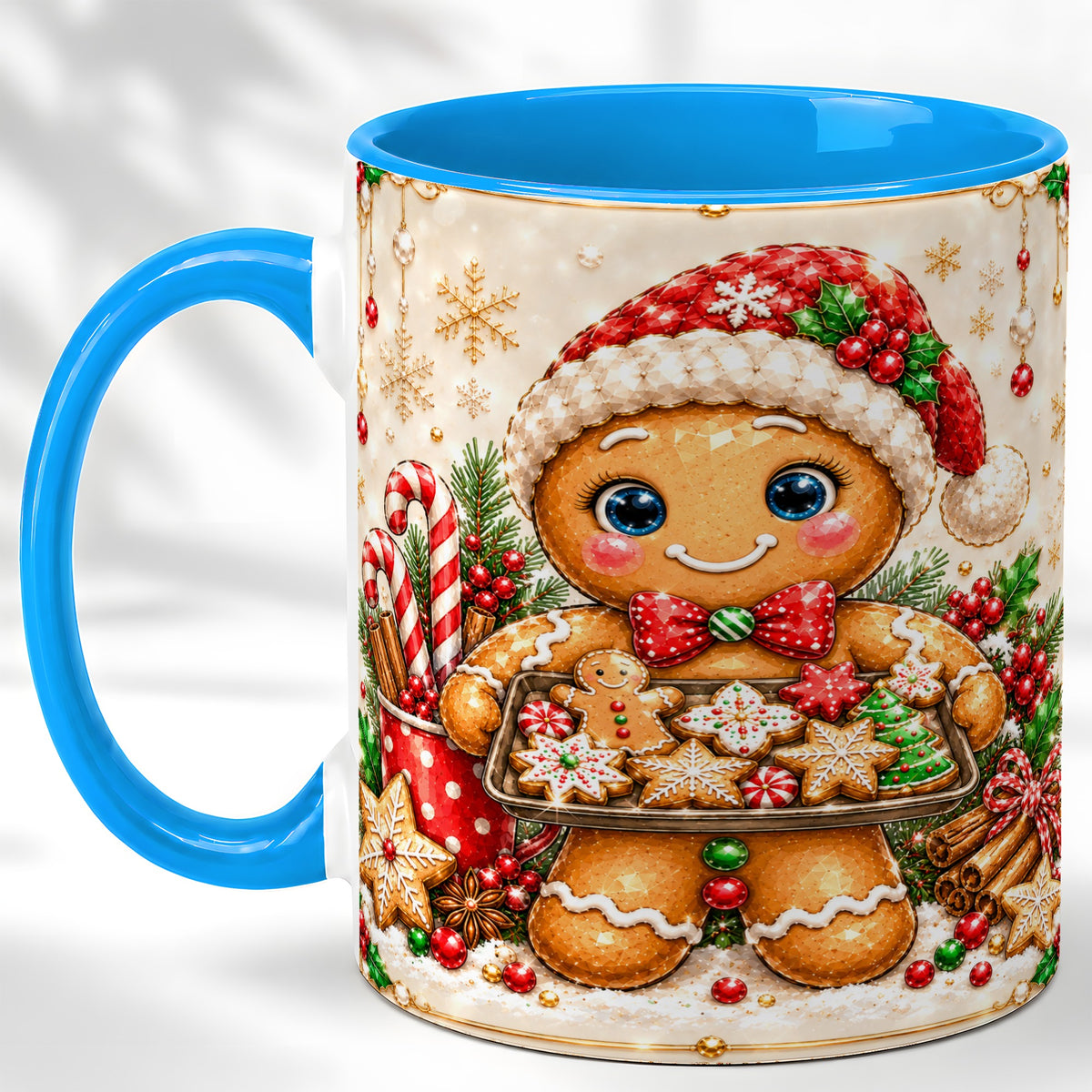#pl[11oz|Blue] Christmas Baking Coffee Mug, Gingerbread Baker Mug, Ceramic Cup