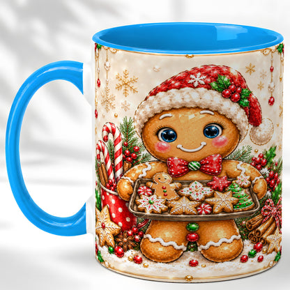#pl[11oz|Blue] Christmas Baking Coffee Mug, Gingerbread Baker Mug, Ceramic Cup