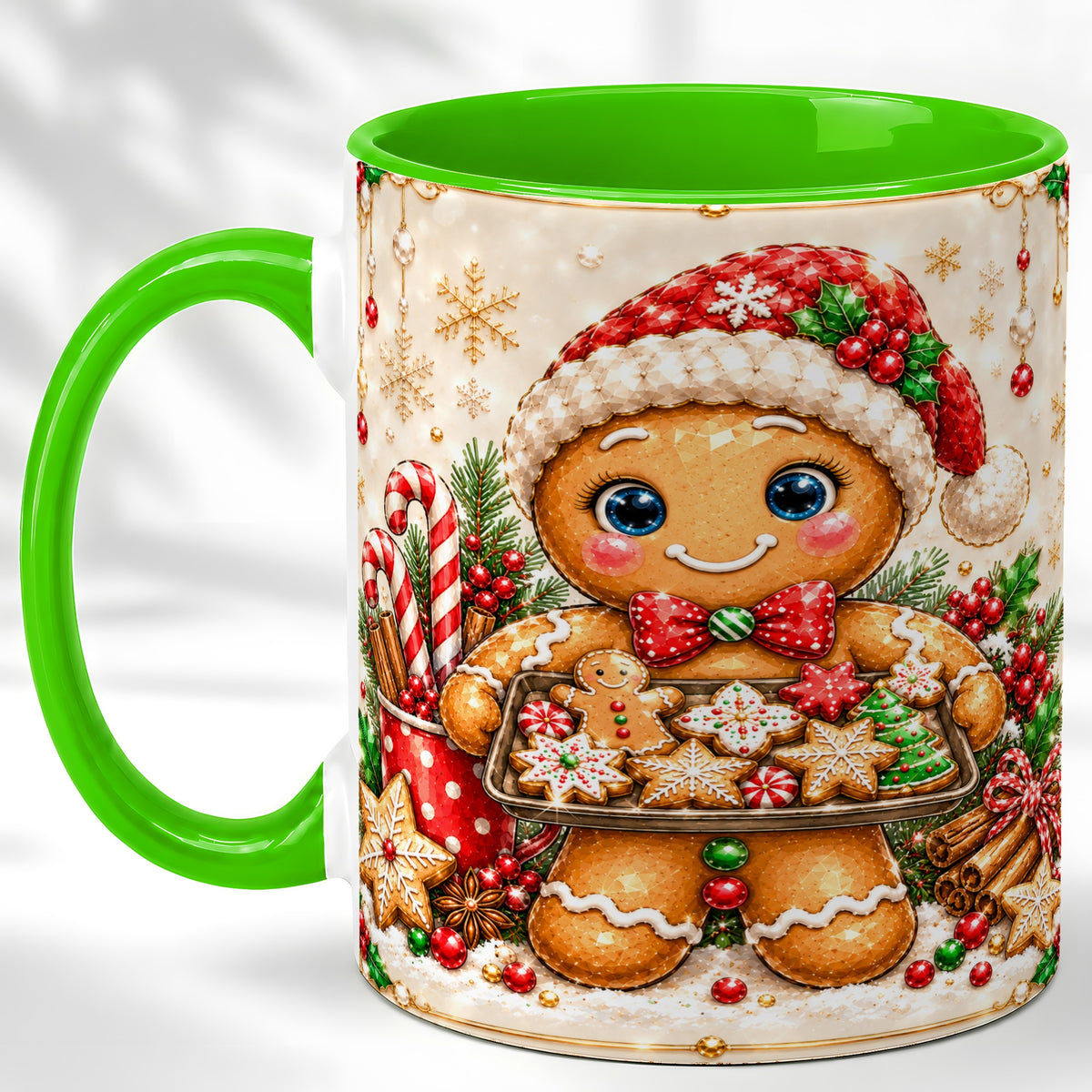 #pl[11oz|Green] Christmas Baking Coffee Mug, Gingerbread Baker Mug, Ceramic Cup
