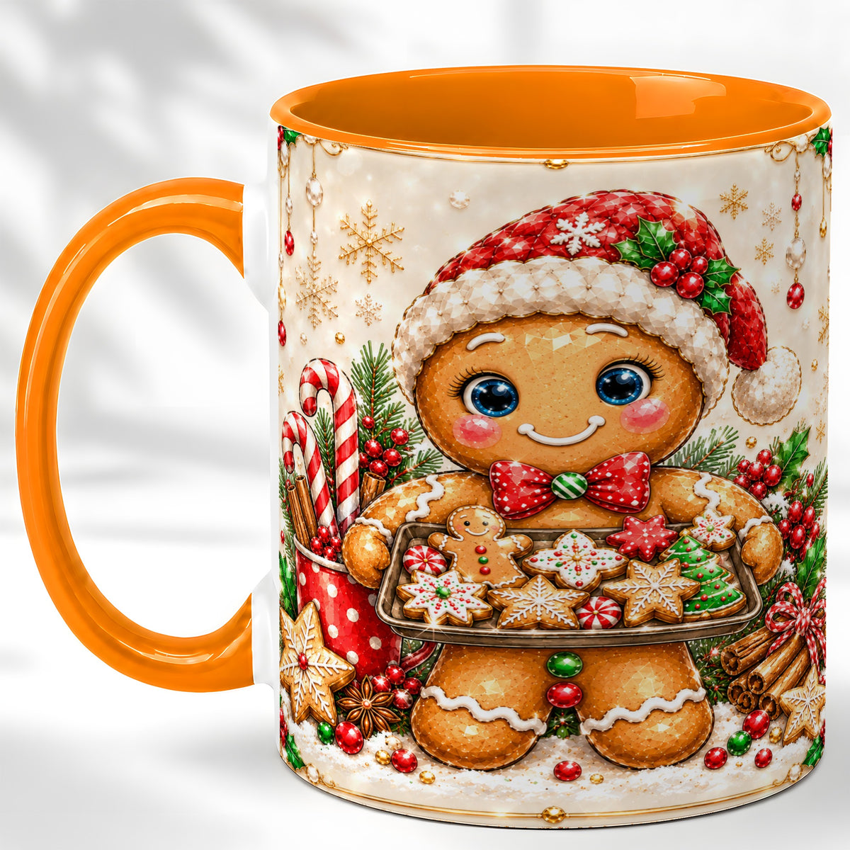 #pl[11oz|Orange] Christmas Baking Coffee Mug, Gingerbread Baker Mug, Ceramic Cup