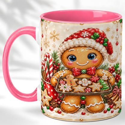 #pl[11oz|Pink] Christmas Baking Coffee Mug, Gingerbread Baker Mug, Ceramic Cup
