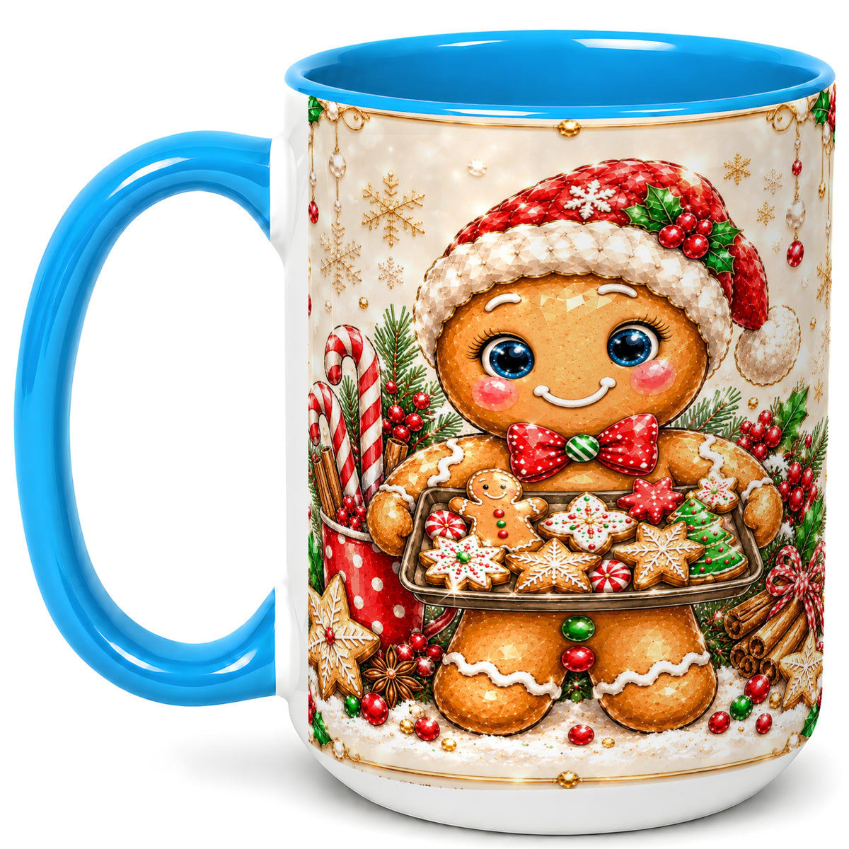 #pl[15oz|Blue] Christmas Baking Coffee Mug, Gingerbread Baker Mug, Ceramic Cup